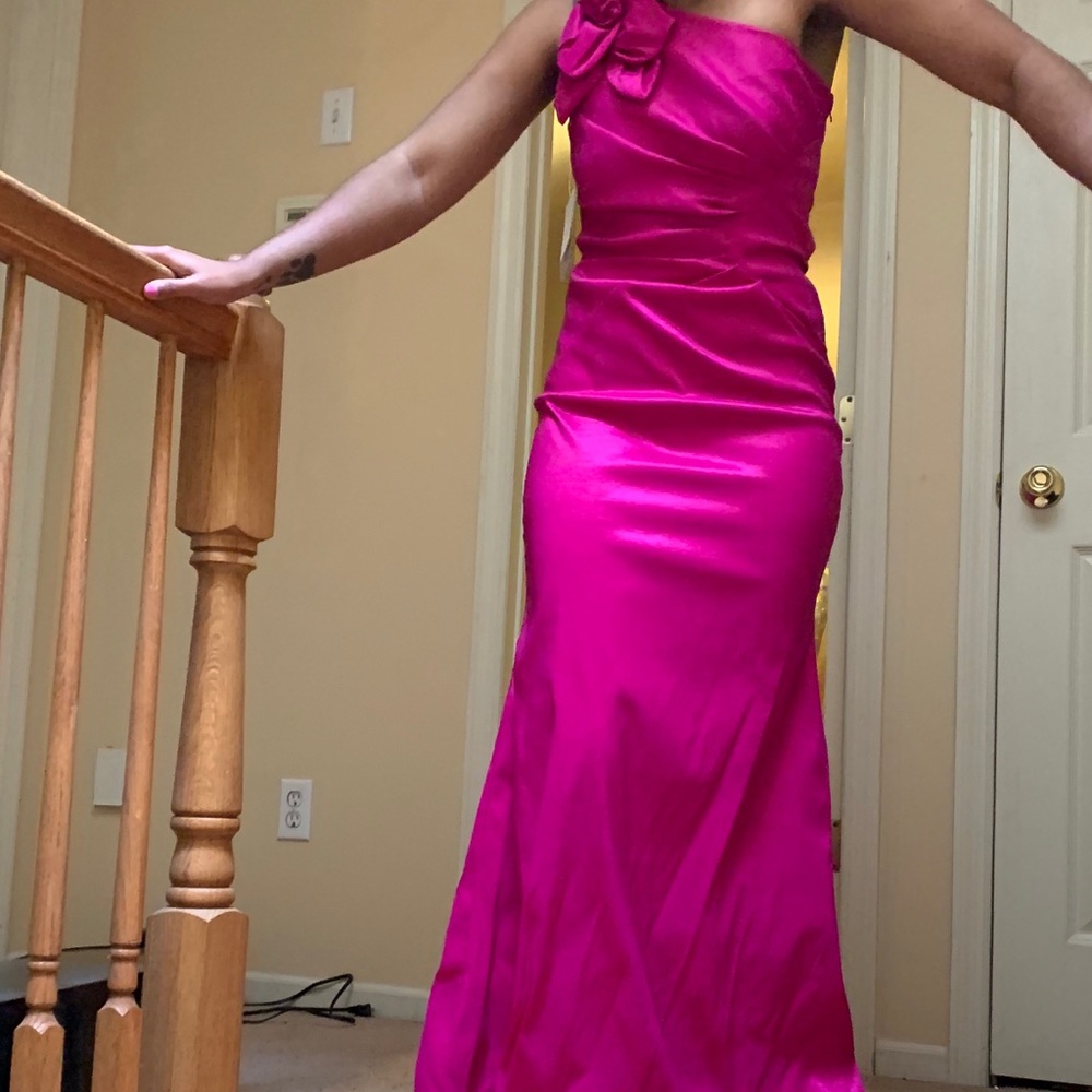 Shocking pink prom dress